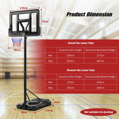 10ft Adjustable Basketball Hoop System Dimensions