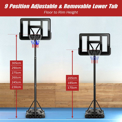 9-Position Adjustable Height Basketball Stand & Rim to Accommodate Various User Heights