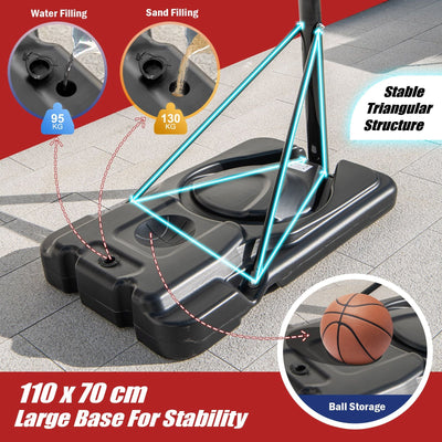 Water and Sand Fillable Large Triangular Basketball Stand Base with Ball Storage