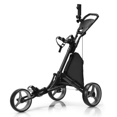 Adjustable 3-Wheel Golf Bag Push Cart Trolley Black