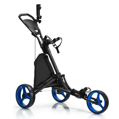 Adjustable 3-Wheel Golf Bag Push Cart Trolley Blue