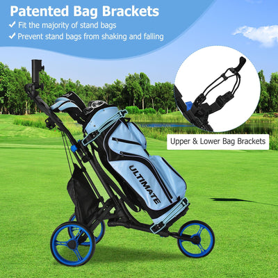 Adjustable Golf bag Troller with Upper & Lower Bag Brackets for Safety