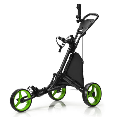 Adjustable 3-Wheel Golf Bag Push Cart Trolley Green