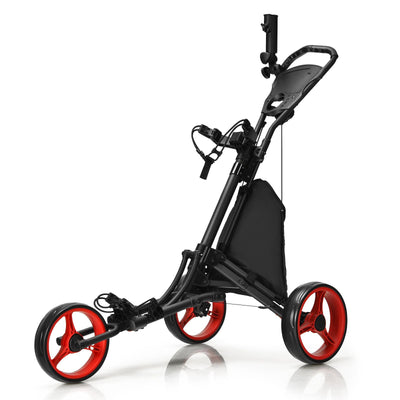 Adjustable 3-Wheel Golf Bag Push Cart Trolley Red