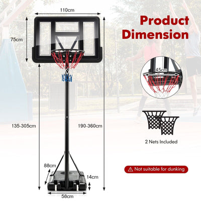 Adjustable Basketball Stand with Backboard and Wheels Dimensions