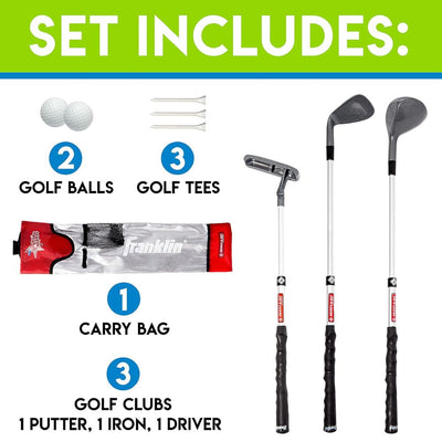 Adjustable Clubs Including 1 x Putter, 1 x Iron, 1 x Driver, 2 Golf Balls, 3 Golf Tees & Carry Bag