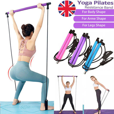 Adjustable Pilates Bar with Resistance Bands in Various Colours