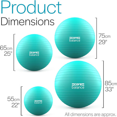 Anti-Burst Exercise Ball in 55cm, 65cm, 75cm and 85cm with Pump Dimensions 2