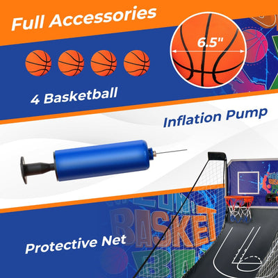 Basketball Game & Accessories, Including 4 Basketballs, Inflation Pump and Practice Net