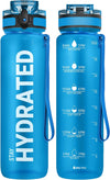 Hydro Sports Motivational Leak-Proof Water Bottle with Measurements & Timings in Blue Soda - 1000ml