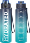 Hydro Sports Motivational Leak-Proof Water Bottle with Measurements & Timings in Deep Sea - 750ml