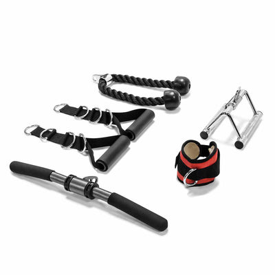 Straight Bar, Handles, V-Bar, Triceps Rope and Ankle Strap Attachments for Cable Machine