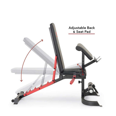 Multipurpose Exercise Bench with Adjustable Back Rest, Preacher Attachment & Leg Developer