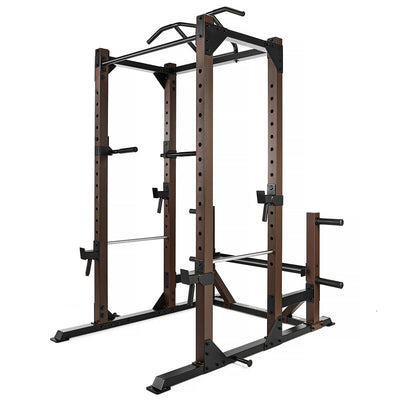 Full Rack Power Cage with Dip Bars, Pull Up Station & Weight Storage Shelf and Bars