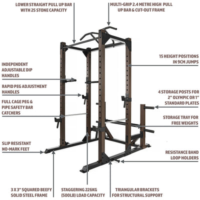 Boxed Stainless Steel Commercial-Grade Power Rack with Attachments