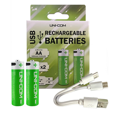 UNI-COM Rechargeable AA Batteries with Twin USB Cable