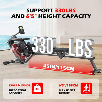 Indoor Water Powered Rowing Machine with 330lbs Weight Capacity